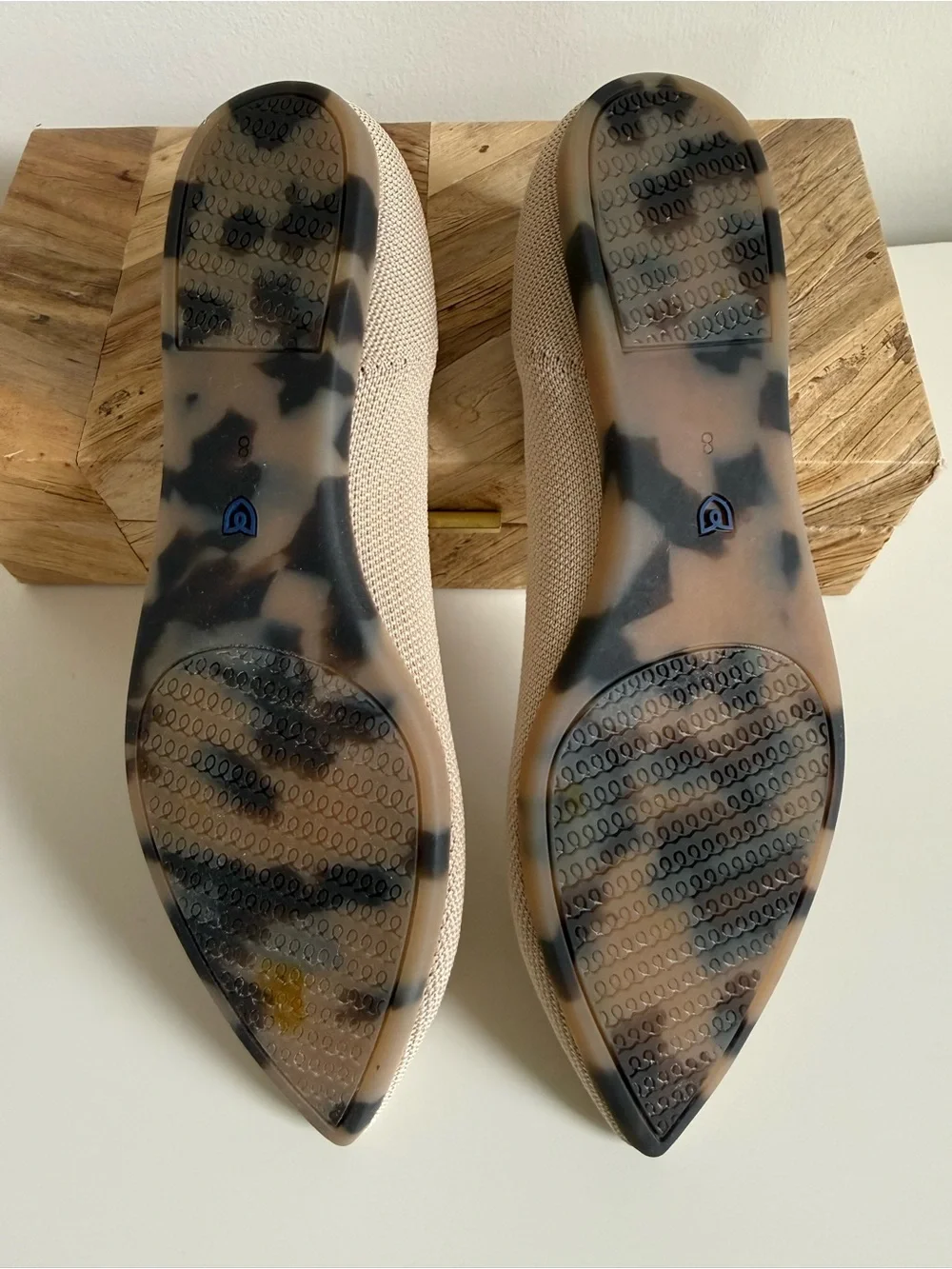 Rothy's The Point OG Flats Ecru Tortoiseshell Sole Neutral Washable Knit Shoes 8
